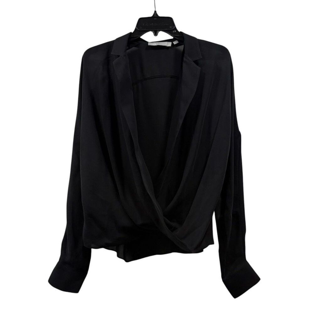 Vince Black 100% Silk Sheer Wrap Blouse Size 6